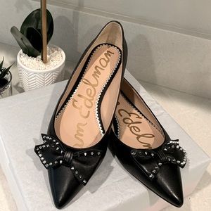 Sam Edelman Raisa Black Leather Bow Studded Flat